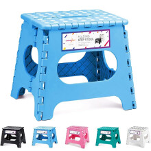 HOUSE DAY Folding Stool 28 cm, Lightweight, Strong and Safe, Easy to Open with Flap, Ideal for Kitchen, Bathroom, Bedroom, Light Blue