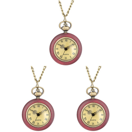 3Pcs Pink Quartz Pendant Pocket Watch Durable Chain Design 2