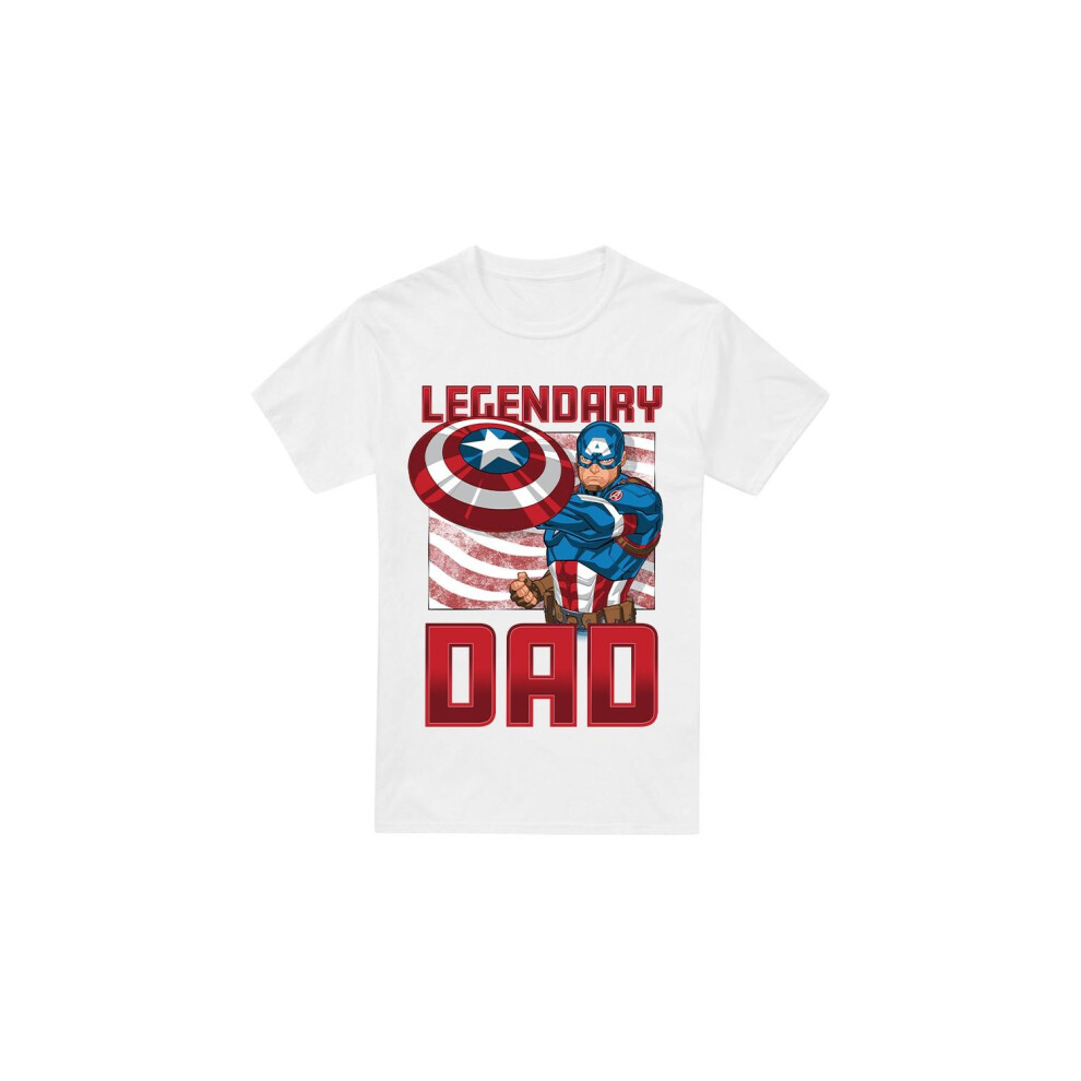Captain America (Xl, White) Mens Legendary Dad America T-Shirt