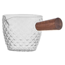 4Pcs Glass Milk Pitcher With Wooden Handle For Coffee Cream