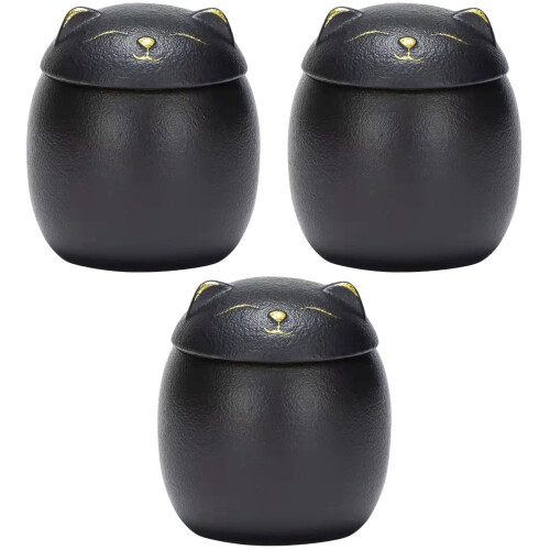 3Pcs Ceramic Pet Urns Black Durable Dog Cat Cremation Ashes Container 2