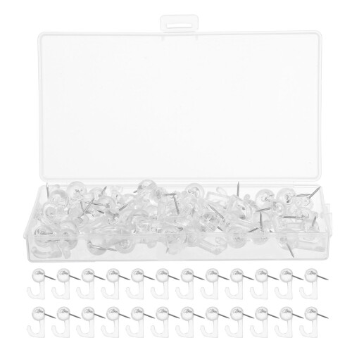 200Pcs Clear Plastic Push Pins with Hooks for Wall Display 1