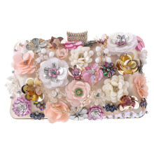 3Pcs Clutch Handbags for Woman Beaded Satin Floral Party Evening Bags