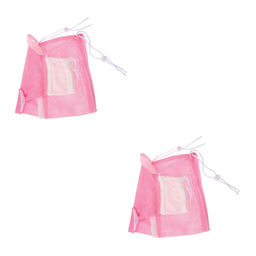 2Pcs Breathable Pink Pet Grooming Bag with Pull Rope for Bath 1