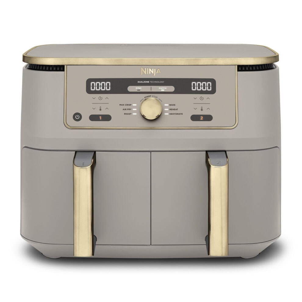 Ninja Max Dual Zone Digital Air Fryer, 2 Drawers, 9.5L, 6-In-1, Uses No Oil, Air Fry, Max Crisp, Roast, Bake, Reheat, Dehydrate, Non-Stick, Dishwashe Gold