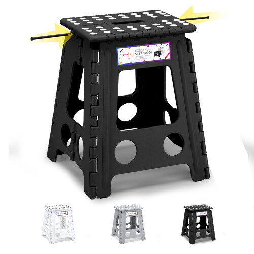 HOUSE DAY Folding Step Stool 16 inch 40cm Black Durable Plastic Stool
