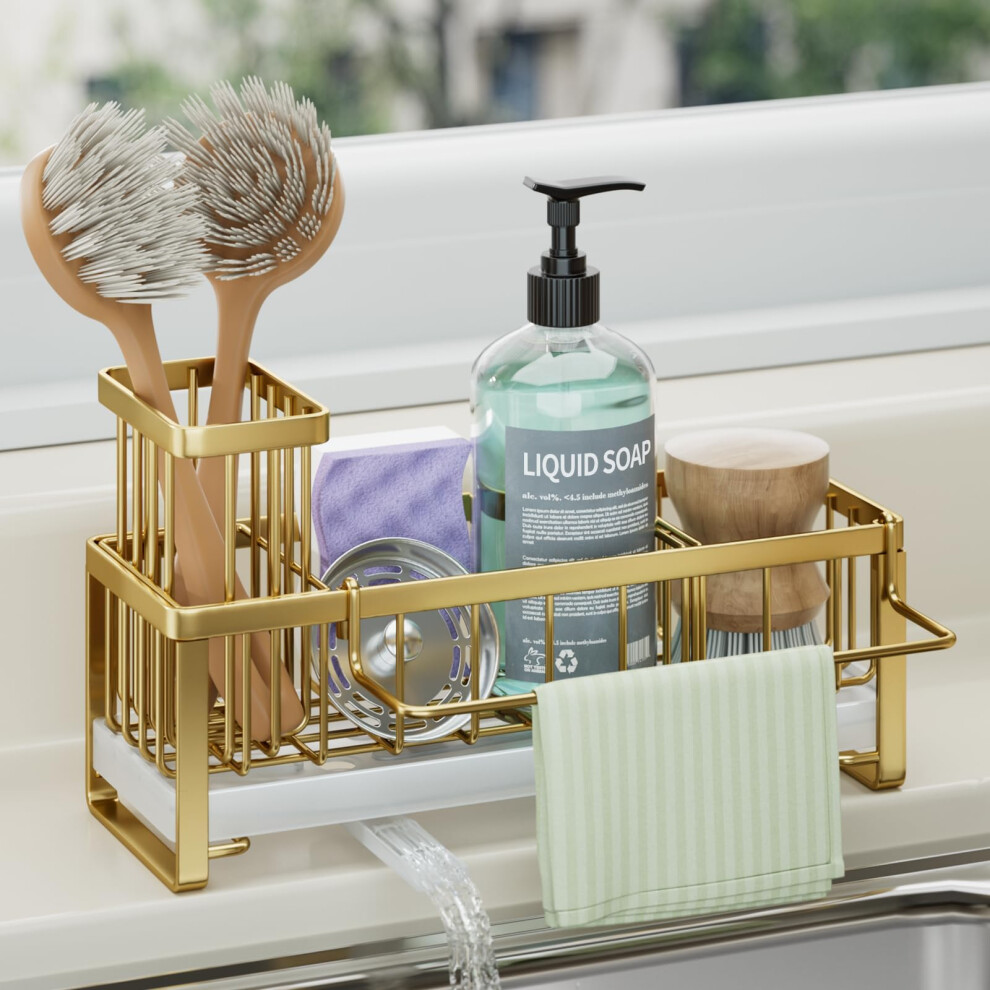 Hapirm Kitchen Sink Caddy - Self-Draining Sponge Holder With Brush And Dishcloth Holder, Stainless Steel Sink Tidy Organiser For Countertop Kitchen S 74185238