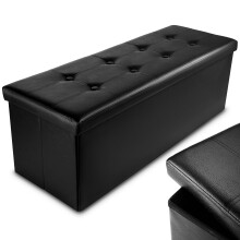 Nyxi Faux Leather 110 * 38 * 38cm Black Ottoman Foldable Storage Boxes Seat Foot Stool Storage Box with Lids for Kids Toys, Bedroom, Hallway, Living