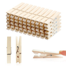 HAALII Wooden Clothespins with Spring - Rust-Resistant Natural Wood, 50 Pieces, 7.2cm