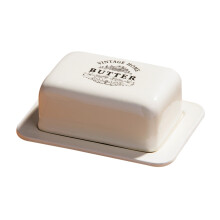 Premier Housewares Butter Dish With Lid Cream Ceramic Flutter Butter Engraved Bu