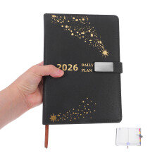 A5 PU Dagelijks Planner Notebook Zwart Met Maandindex 2026