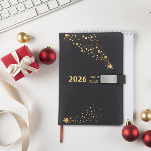 A5 PU Dagelijks Planner Notebook Zwart Met Maandindex 2026 2
