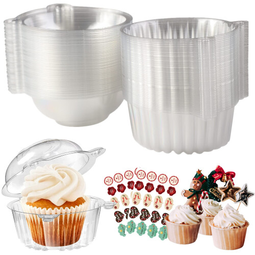Surflyee 50 Pieces Clear Cupcake Boxes - Single Cupcake Boxes