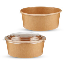 CHEF ROYALE 20x 750ml Kraft Salad Paper Bowls with Lids - Takeaway Containers for Hot/Cold Food - Leakproof Soup Containers - Carboard Packaging Bowl