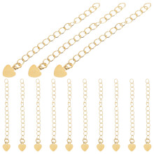 75Pcs Golden Copper Plated Necklace Extension Chains with Heart Charm
