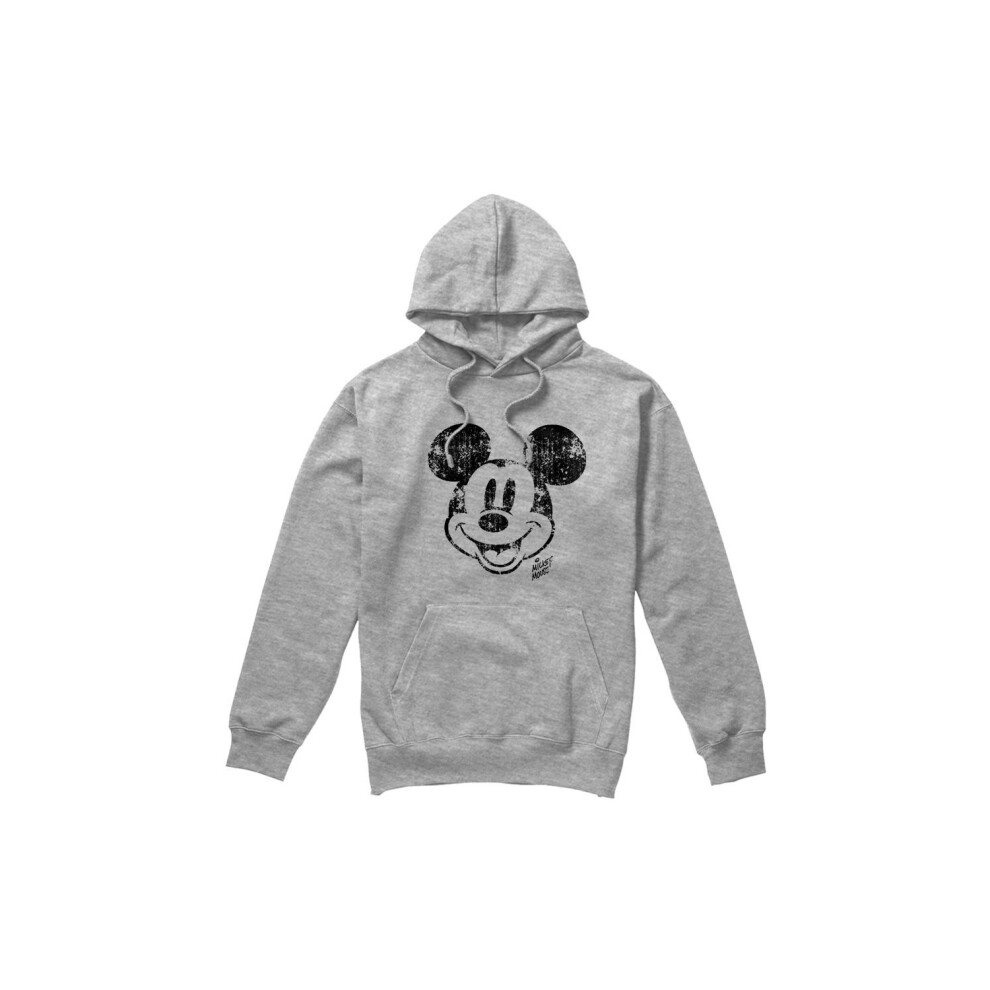 Disney (M, Sport Heather) Mens Mickey Mouse Face Distress Hoodie