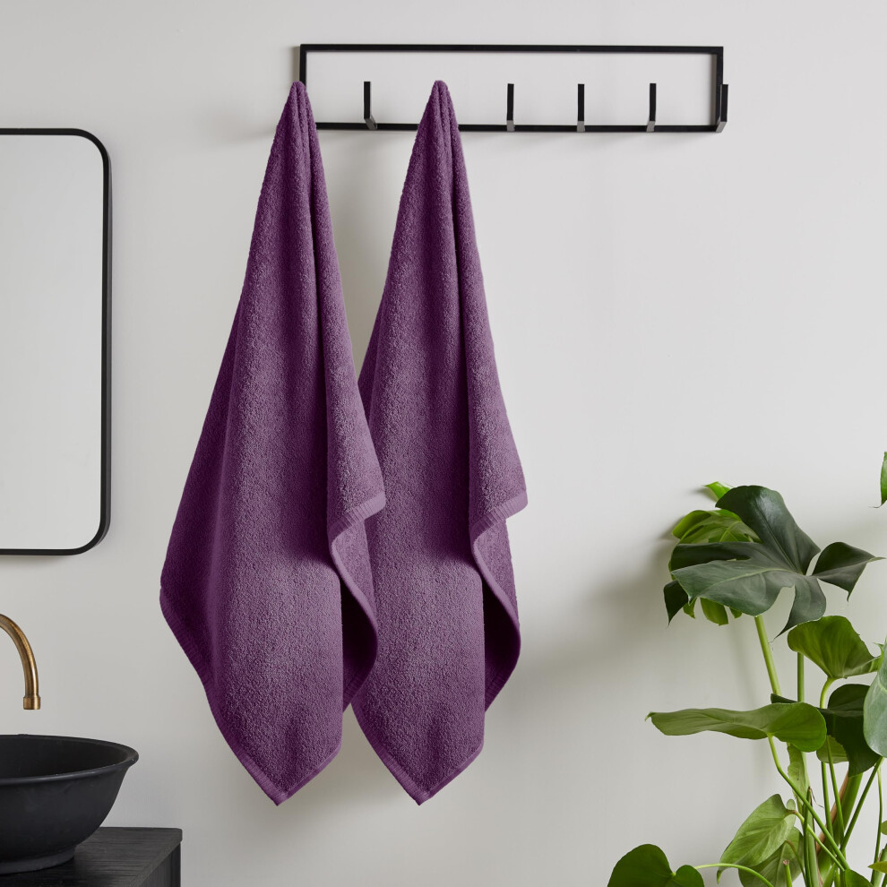 Catherine Lansfield Quick Dry Cotton 90x140 cm Bath Sheet Pair Plum - Image 8