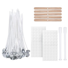 VABNEER 100 Piece Cotton Candle Wick Candle Making for Candle DIY No Black Smoke (10cm/4in with 5pcs Candle Wick Holders & 100pcs Double-sided Adhesi