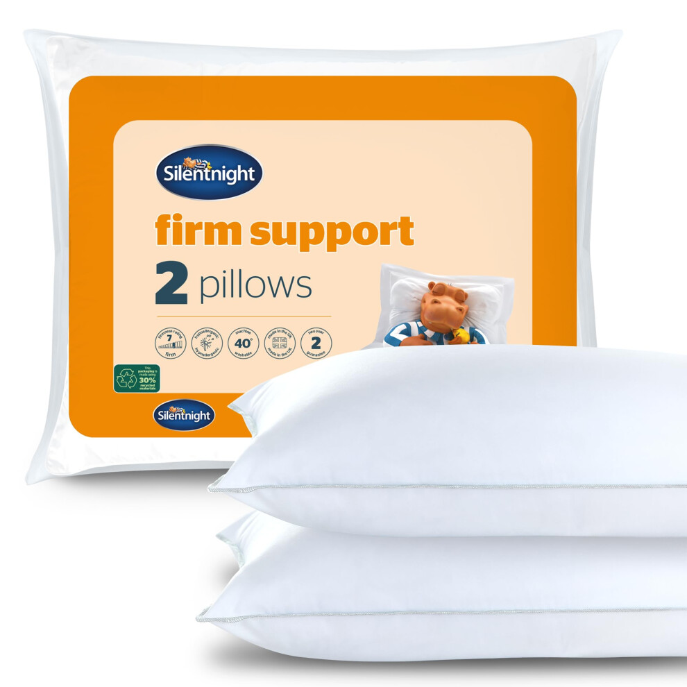 Silentnight Firm Support Pillow Pack Of 2 - Side Sleeper Pillows For Sleeping Neck Back Orthopaedic Pain - Machine Washable Pillow Pair For Side Slee