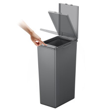 EKO Morandi 30L Kitchen Recycling Bin with Touch-Top Lid, Slim Plastic Rubbish Bin with Recycling Stickers and Easy-Clean Finish