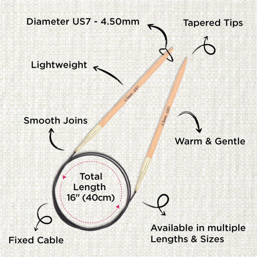 KnitPro Basix Beech Fixed Circular Needles 16" (40cm) | 4.50mm 2