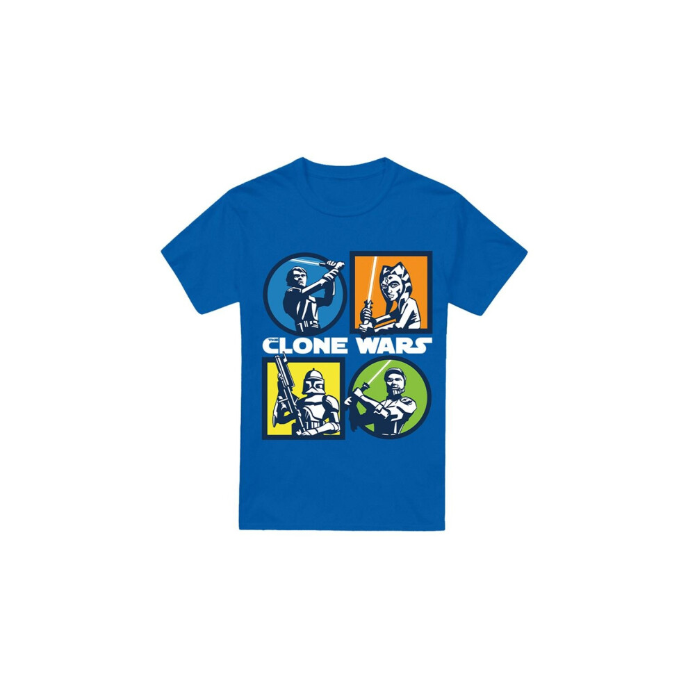 Star Wars (S, Royal ) Mens Clone Wars Grid T-Shirt Blue