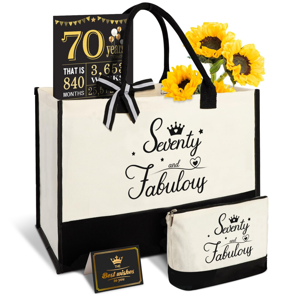 70Th Birthday Gifts For Women 70 And Fabulous Canvas Tote Bag Travel Gear, Unique 70 Years Old Gifts For Wife Sister Mum Aunt Friends Her, H Amosking