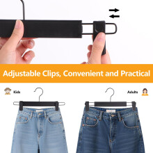 Trouser Hanger, 10Pack Plastic Pant Hangers Space Saving Skirt Hangers with Clips Adjustable Non-Slip Coat Suit Metal Heavy Duty Chrome Clothes