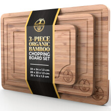 Deer & Oak 3-Piece Bamboo Chopping Board Set, Pre-Oiled Wooden Cutting Chopping Boards for Kitchens 33x24cm, 28x20cm, 22x15cm, with Side Handle and G