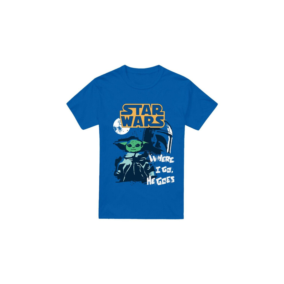 Star Wars (Xl, Royal ) Mens Swipe Grogu T-Shirt Blue