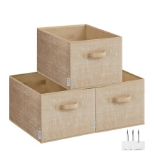 SONGMICS Collapsible Storage Boxes, Set of 3 Fabric Storage Baskets, 40 x 30 x 24 cm, Wardrobe Storage Organisers, 2 Handles, Label Holders, for Bedr