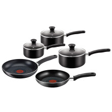 Tefal Essential 5-Piece Non-Stick Cookware Set: 3 Saucepans (16/18/20CM) with Lids, 2 Frying Pans (20/24CM)
