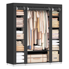 SONGMICS Fabric Wardrobe, Portable Wardrobe for Bedroom, Clothes Rail with Non-W