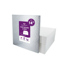 Culpitt 14" Square Silver Cake Drum Board & White Cake Box Combo, 14 Inch Box and Matching Board Set For Cake Transport