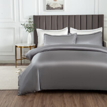 Morbuy Silk Satin Double Duvet Cover with 2 Pillowcases, Grey Bedding Set Easy Care Duvet Cover Set with Zipper Closure - Luxury Ultra Soft Quilt Cov