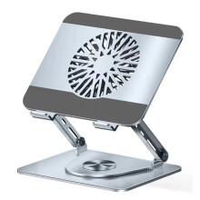 Desktop Notebook Holder 360 Rotation Metal Laptop Raiser with Fan for Gaming Universal Dual Shaft Paid Stand Silver