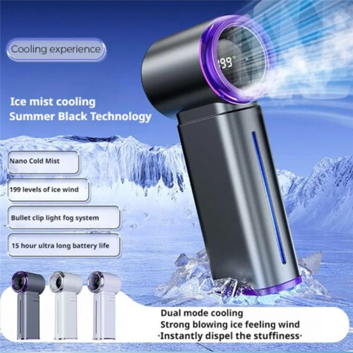 Handheld Digital Fan with 199 Speed Levels Ice Mist Cooling USB ...