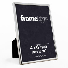 Frametigo - Silver Plated Thin Edge Photo Frame, 4"x6" (10x15cm) Photo Size - Velvet Frame Backing & Stand - Real Glass Window - Tarnish-Resistant -