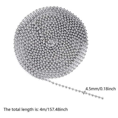 4 Meter/13.1 Feet Blind Chain, 4.5mm Roller Blind Chain Beaded Pull Chain Extension, Chain Beaded Ball Roller Chain Silver with10 Roller Blind Chain 2