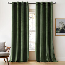 Woaboy Velvet Curtains 90 Drop Olive Green Curtain for Living Room Thermal Blackout for Bedroom Luxury Eyelet Drapes Soft Window Treatment Insulated