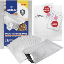 15x 5 Gallon Wallaby Mylar Bag Bundle - Zilver (5 Mil) Met 20 Verzegelde Zuurstofabsorbers & Labels