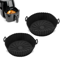Q Lines Silicone Air Fryer Liner Round - 2 Pack Reusable Heat-Resistant Pot - Replacement for Disposable Parchment Paper Liners, Greaseproof Kitchen