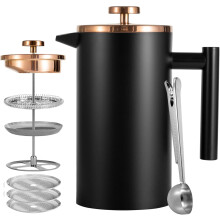 Wrobic Cafetiere French Press Coffee Maker, 1000ml/34oz Double-Wall Insulated Stainless Steel, 3 Level Filtration System, French Press for Home