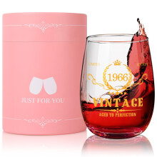 Tecanne 60th Birthday Gifts for Women, Vintage Style 15oz Stemlesss Wine Glass, Birthday Glasses Wine Accessories for Wine Lovers