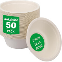 aaksh 555 Pack of 50 Large Strong Disposable Bowls for HOT & Cold Foods, SOUPS, Desserts Bowls, 340ml/12oz, Biodegradable, Ecofriendly Paper, Strong