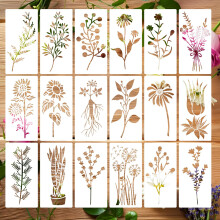 18PCS Plant Stencils,Reusable Flower Stencils Painting Crafts Templates Floral Leaves Drawing Stencil for Wood DIY Craft Template for Painting on Fur