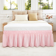 Vocander Bed Valance Sheet Skirt Pleated Wrap Around for Single Double King Size Beds, Easy to Install Machine Washable (Pink, Double)