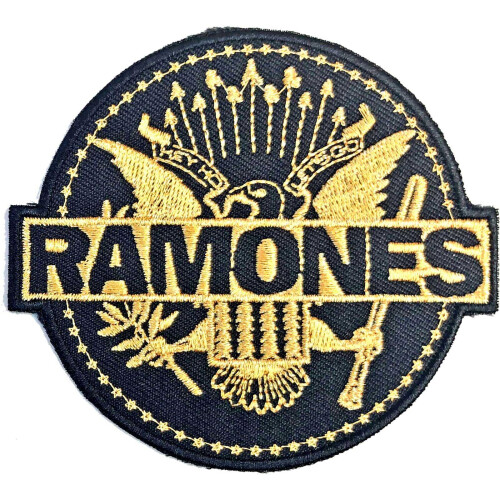 (One Size, Gold/Black) Ramones Woven Seal Iron On Patch