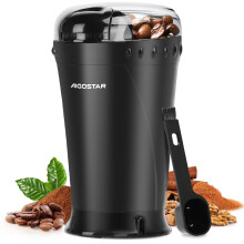 Aigostar Electric Coffee Grinder, Stainless Steel Blade, 200W, 60g Capacity, Cord Storage, Portable & Compact for Coffee Beans, Sp
