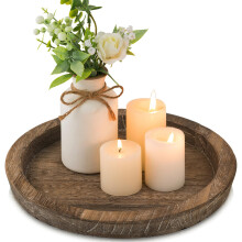 Hanobe Wooden Candle Holder Tray: Round Decorative Candle Plate Farmhouse Table Centerpiece Rustic Wood Tealight Pillar Trays for Christmas Wedding H